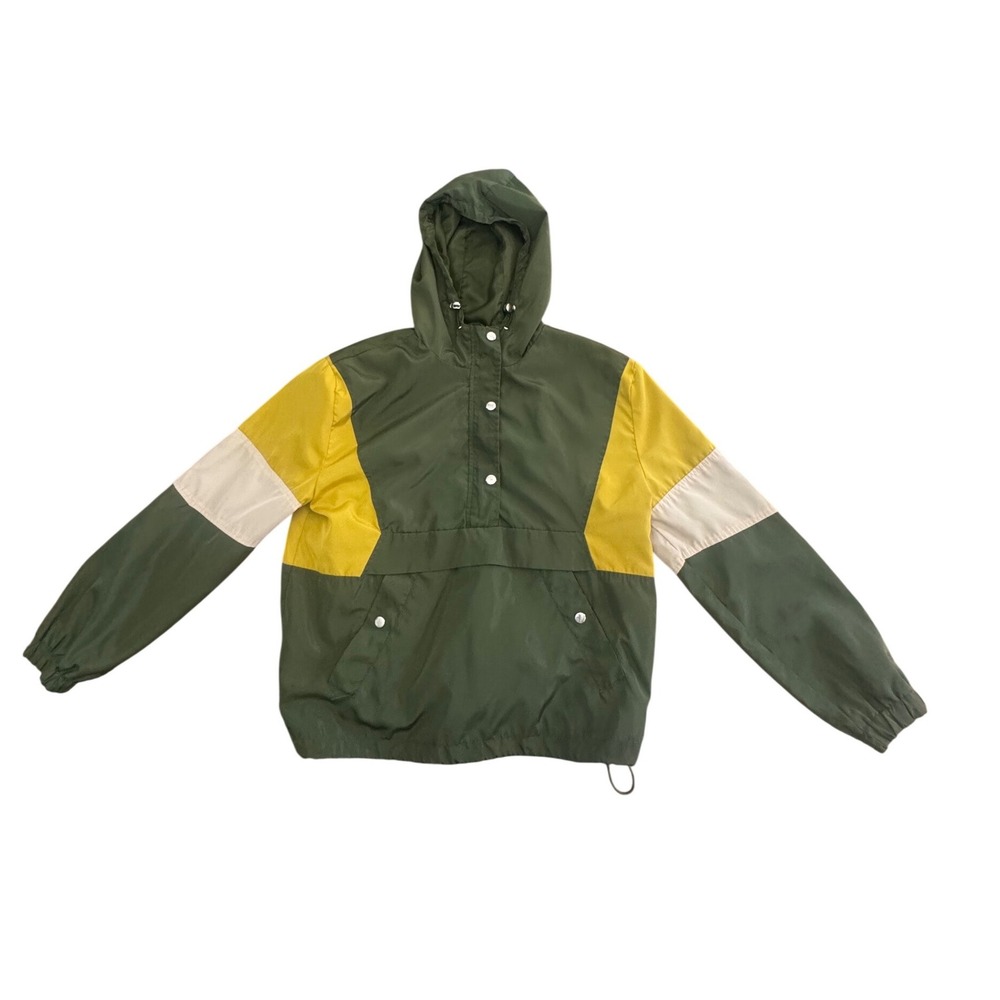 New Look Sport Mens Large Colorblock Anorak Windbreaker‎ Jacket Green Yellow L
